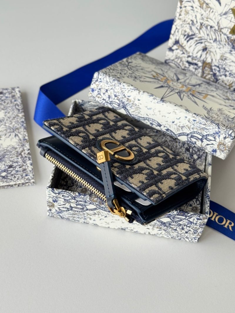 CD 30 Montaigne Dahlia Wallet 12cm Blue Fabric & Calfskin Jacquard