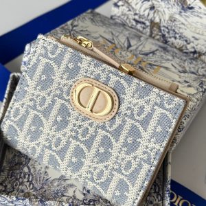 CD 30 Montaigne Dahlia Wallet 12cm Grey Beige Fabric & Calfskin Jacquard