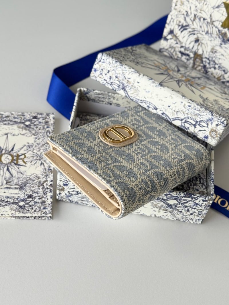 CD 30 Montaigne Dahlia Wallet 12cm Grey Beige Fabric & Calfskin Jacquard