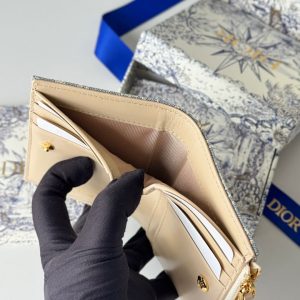 CD 30 Montaigne Dahlia Wallet 12cm Grey Beige Fabric & Calfskin Jacquard