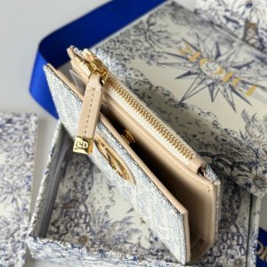 CD 30 Montaigne Dahlia Wallet 12cm Grey Beige Fabric & Calfskin Jacquard