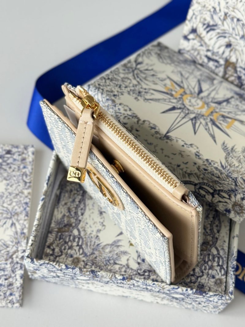 CD 30 Montaigne Dahlia Wallet 12cm Grey Beige Fabric & Calfskin Jacquard