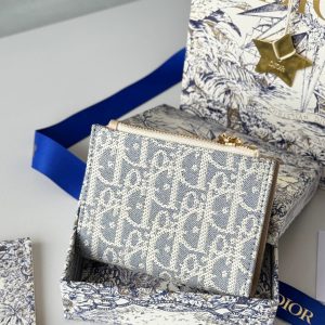 CD 30 Montaigne Dahlia Wallet 12cm Grey Beige Fabric & Calfskin Jacquard