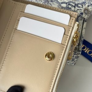 CD 30 Montaigne Dahlia Wallet 12cm Grey Beige Fabric & Calfskin Jacquard