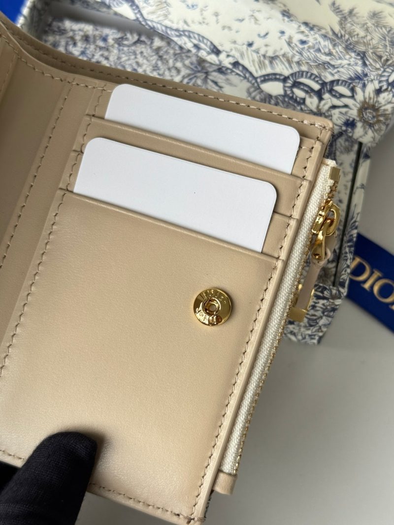 CD 30 Montaigne Dahlia Wallet 12cm Grey Beige Fabric & Calfskin Jacquard