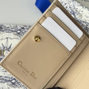 CD 30 Montaigne Dahlia Wallet 12cm Grey Beige Fabric & Calfskin Jacquard