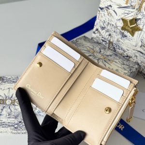 CD 30 Montaigne Dahlia Wallet 12cm Grey Beige Fabric & Calfskin Jacquard