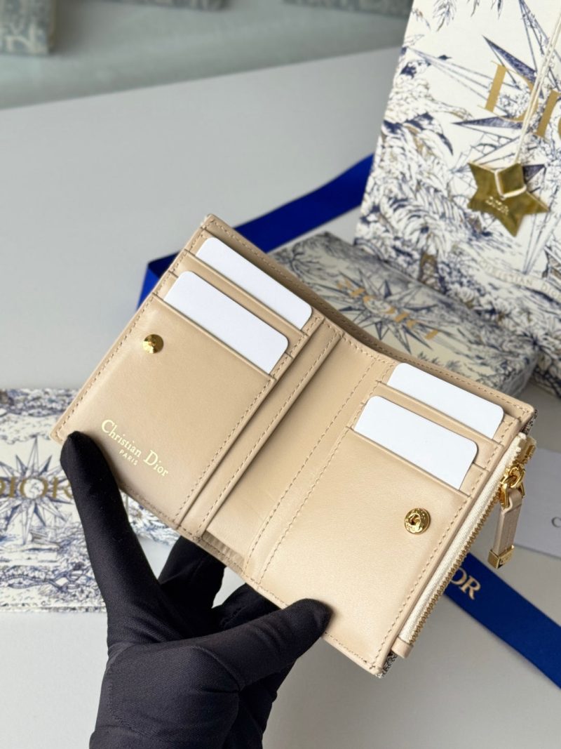 CD 30 Montaigne Dahlia Wallet 12cm Grey Beige Fabric & Calfskin Jacquard