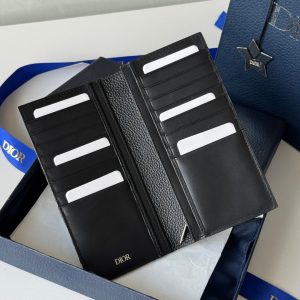 CD Saddle Long Vertical Wallet Black Beige Cowhide & Jacquard