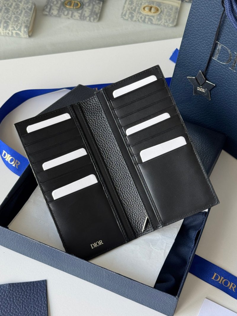 CD Saddle Long Vertical Wallet Black Beige Cowhide & Jacquard