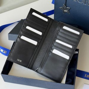 CD Saddle Long Vertical Wallet Black Beige Cowhide & Jacquard