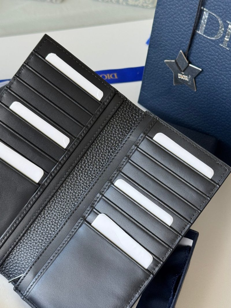 CD Saddle Long Vertical Wallet Black Beige Cowhide & Jacquard