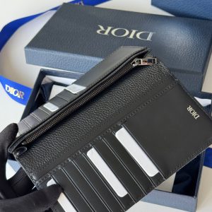 CD Saddle Long Vertical Wallet Black Beige Cowhide & Jacquard