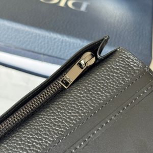 CD Saddle Long Vertical Wallet Black Beige Cowhide & Jacquard