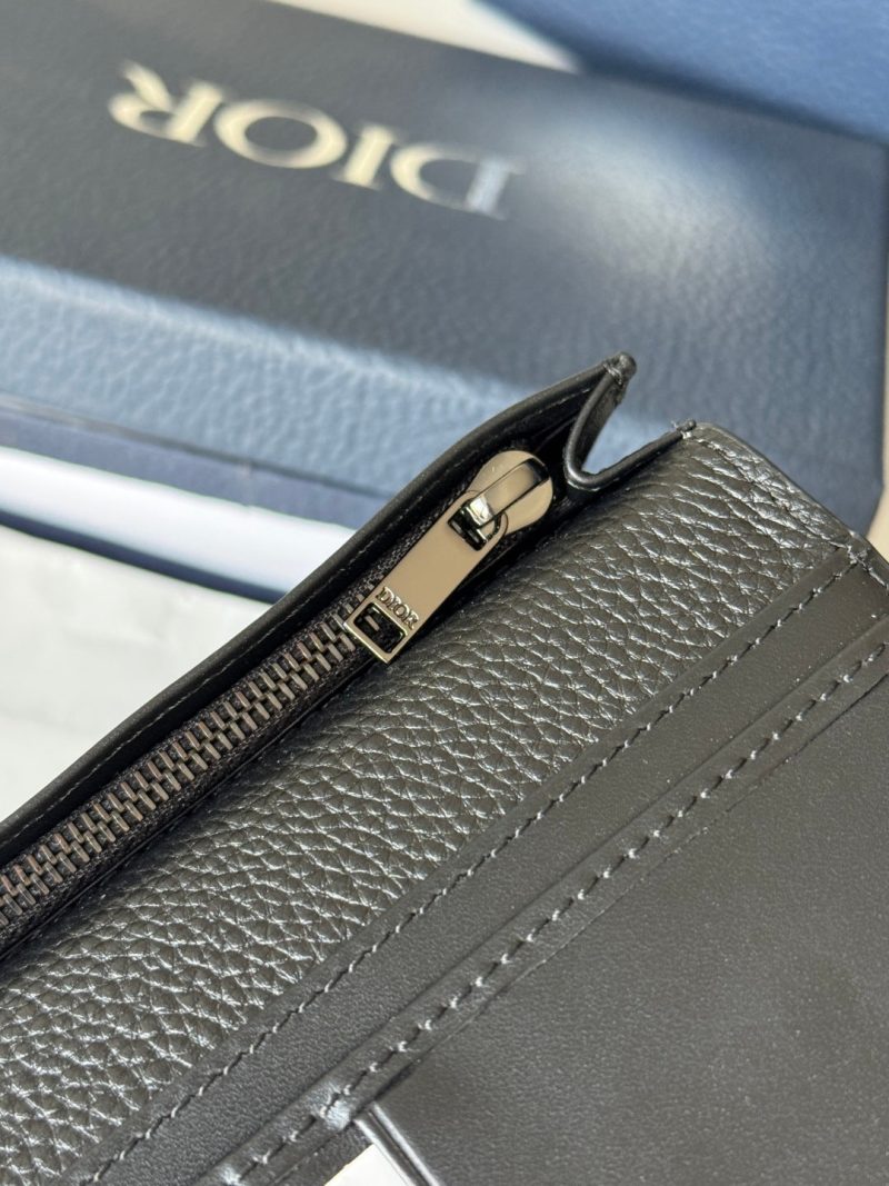 CD Saddle Long Vertical Wallet Black Beige Cowhide & Jacquard