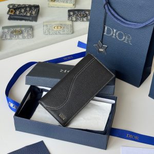 CD Saddle Long Vertical Wallet Black Cowhide