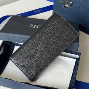 CD Saddle Long Vertical Wallet Black Cowhide