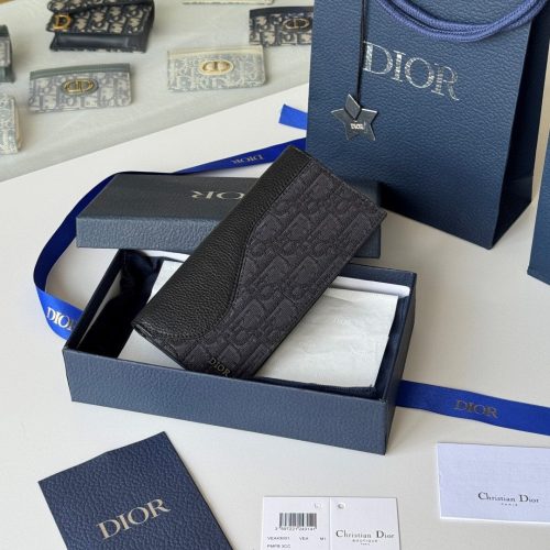 CD Saddle Long Vertical Wallet Black Cowhide & Jacquard