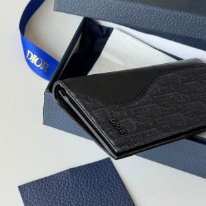 CD Saddle Long Vertical Wallet Black Cowhide & Jacquard