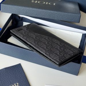 CD Saddle Long Vertical Wallet Black Cowhide & Jacquard