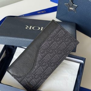 CD Saddle Long Vertical Wallet Black Cowhide & Jacquard