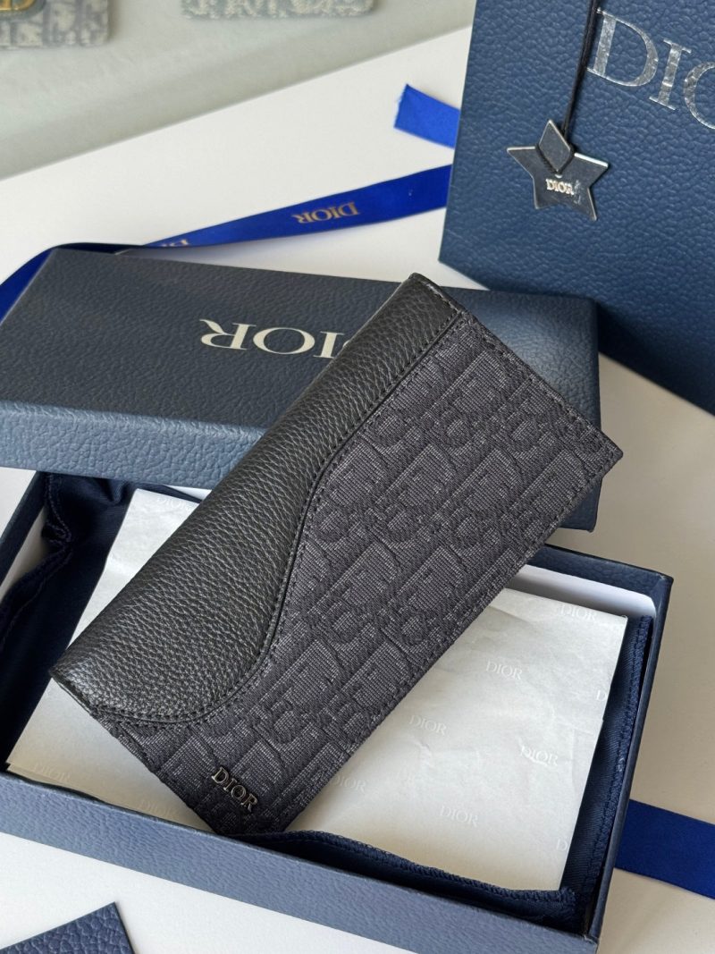 CD Saddle Long Vertical Wallet Black Cowhide & Jacquard