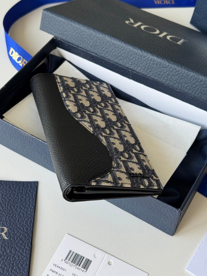 CD Saddle Long Vertical Wallet Black Beige Cowhide & Jacquard