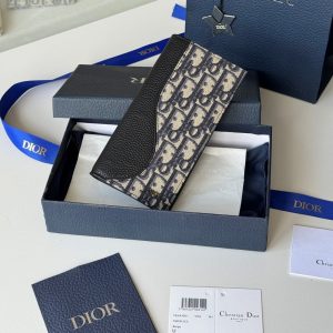 CD Saddle Long Vertical Wallet Black Beige Cowhide & Jacquard