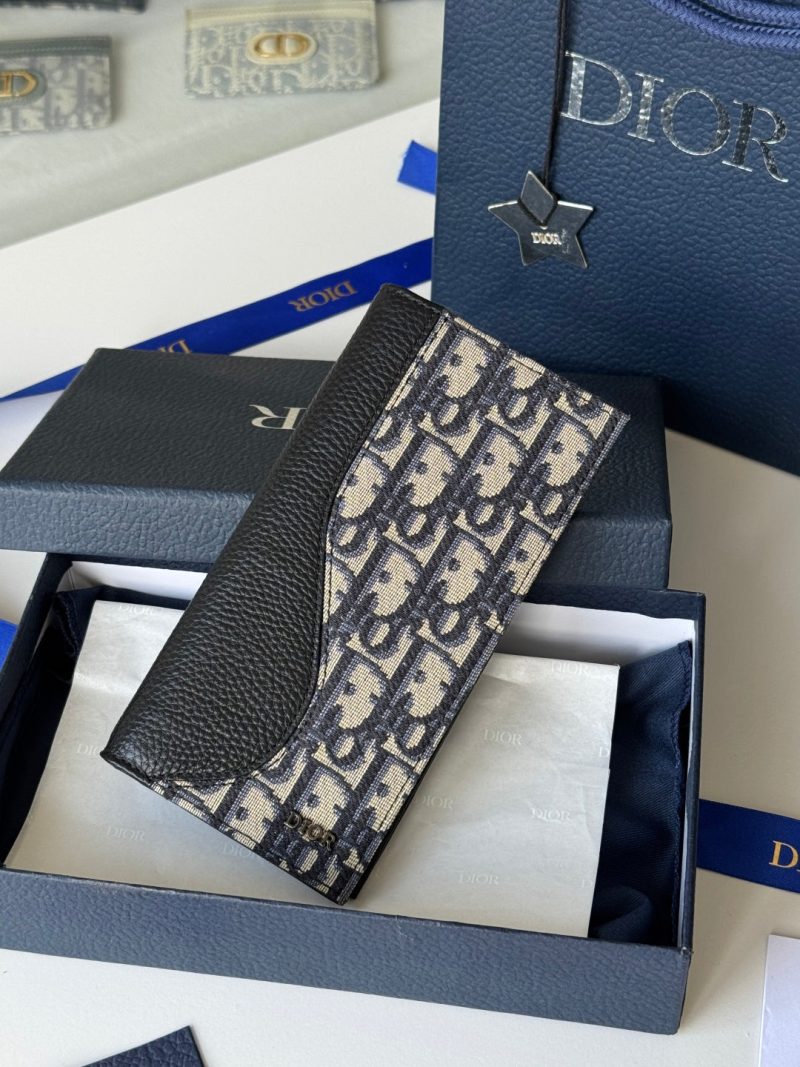 CD Saddle Long Vertical Wallet Black Beige Cowhide & Jacquard