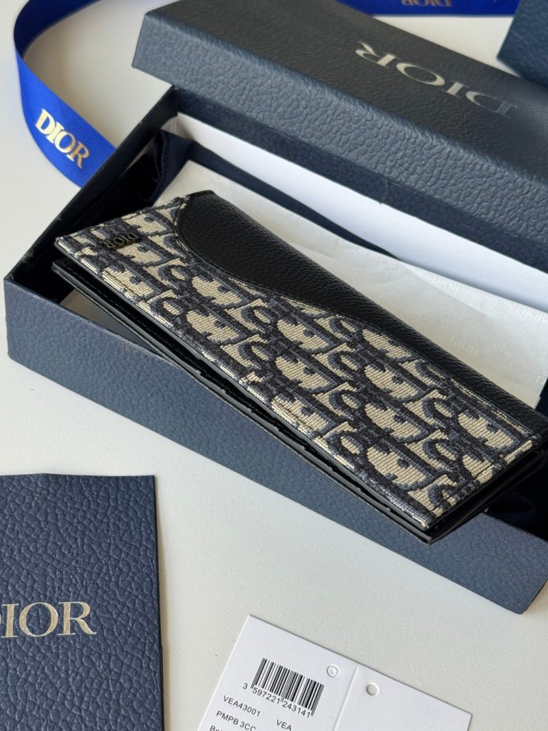 CD Saddle Long Vertical Wallet Black Beige Cowhide & Jacquard