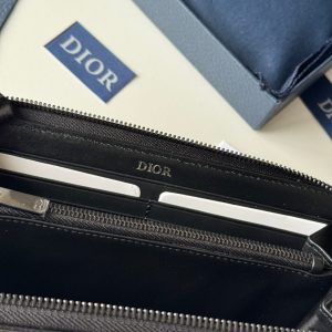 CD Saddle Long Zipped Wallet Black Grain Cowhide & Jacquard