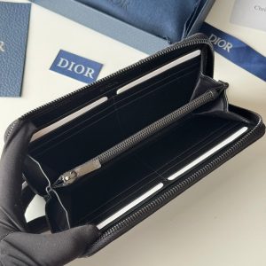 CD Saddle Long Zipped Wallet Black Grain Cowhide & Jacquard