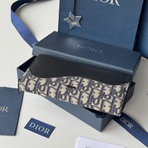 CD Saddle Long Zipped Wallet Black Beige Grain Cowhide & Jacquard