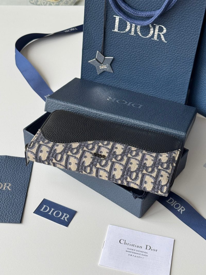 CD Saddle Long Zipped Wallet Black Beige Grain Cowhide & Jacquard