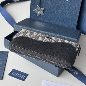 CD Saddle Long Zipped Wallet Black Beige Grain Cowhide & Jacquard