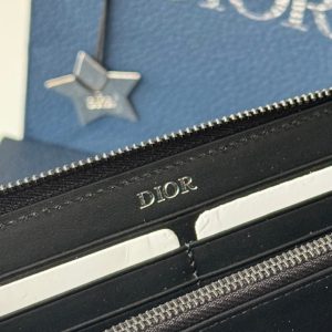 CD Saddle Long Zipped Wallet Black Beige Grain Cowhide & Jacquard