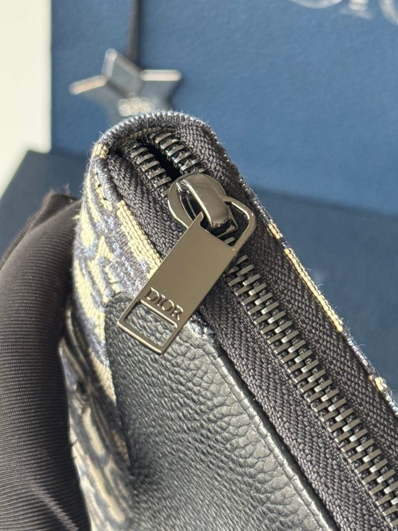 CD Saddle Long Zipped Wallet Black Beige Grain Cowhide & Jacquard