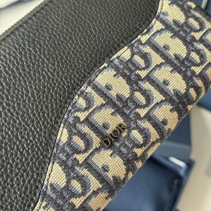 CD Saddle Long Zipped Wallet Black Beige Grain Cowhide & Jacquard