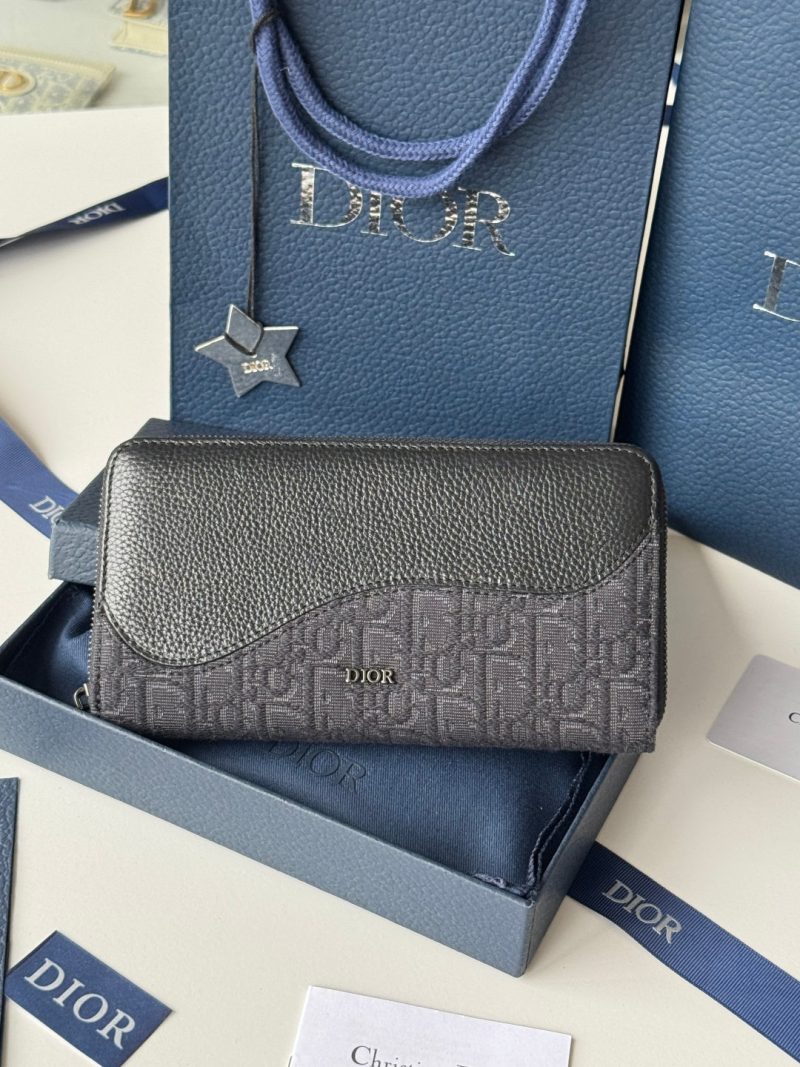 CD Saddle Long Zipped Wallet Black Grain Cowhide & Jacquard