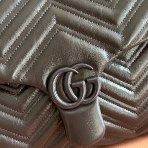 GG Maxi Matelassé GG Marmont Shoulder Bag 37.5 Dark Brown Leather