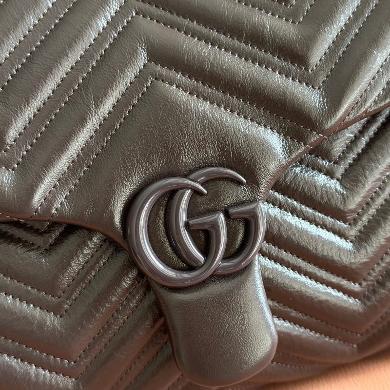 GG Maxi Matelassé GG Marmont Shoulder Bag 37.5 Dark Brown Leather