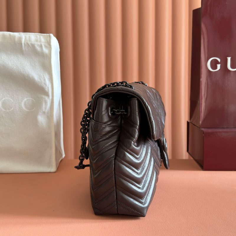 GG Maxi Matelassé GG Marmont Shoulder Bag 37.5 Dark Brown Leather