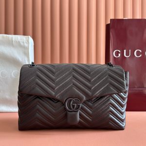 GG Maxi Matelassé GG Marmont Shoulder Bag 37.5 Dark Brown Leather