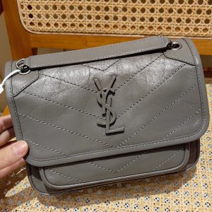 YSL Niki Baby Bag Gray Calfskin 338884