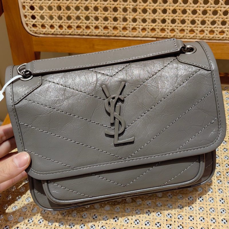 YSL Niki Baby Bag Gray Calfskin 338884
