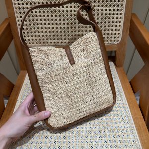 YSL Bag 22cm Brown Beige Raffia Cowhide