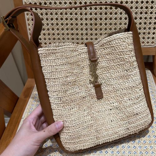 YSL Bag 22cm Brown Beige Raffia Cowhide