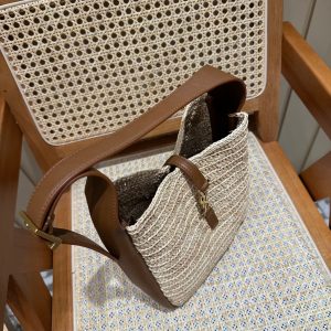 YSL Bag 22cm Brown Beige Raffia Cowhide