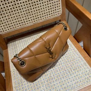 YSL Loulou Puffer Quilted Bag Brown Gold Lambskin 338793