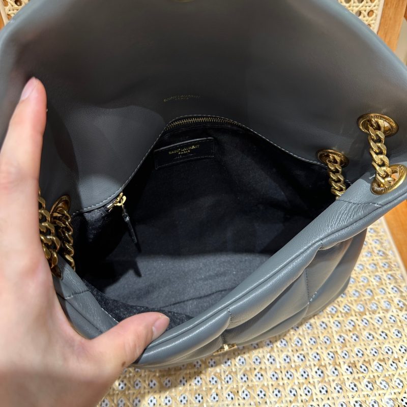 YSL Loulou Puffer Quilted Bag Gray Gold Lambskin 338800